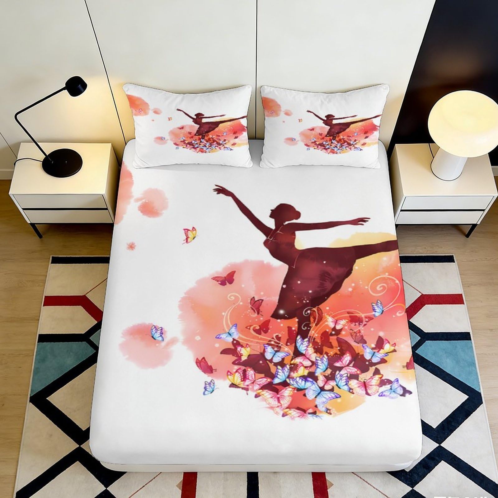 Jqzkxnhpbr Style-8 3D Printed Ballet Dancer Fitted Sheet Microfiber Soft Breathable Watercolor Bed Cover For Bedroom Dorm Mattress Protection Decor 90X200x25cm
