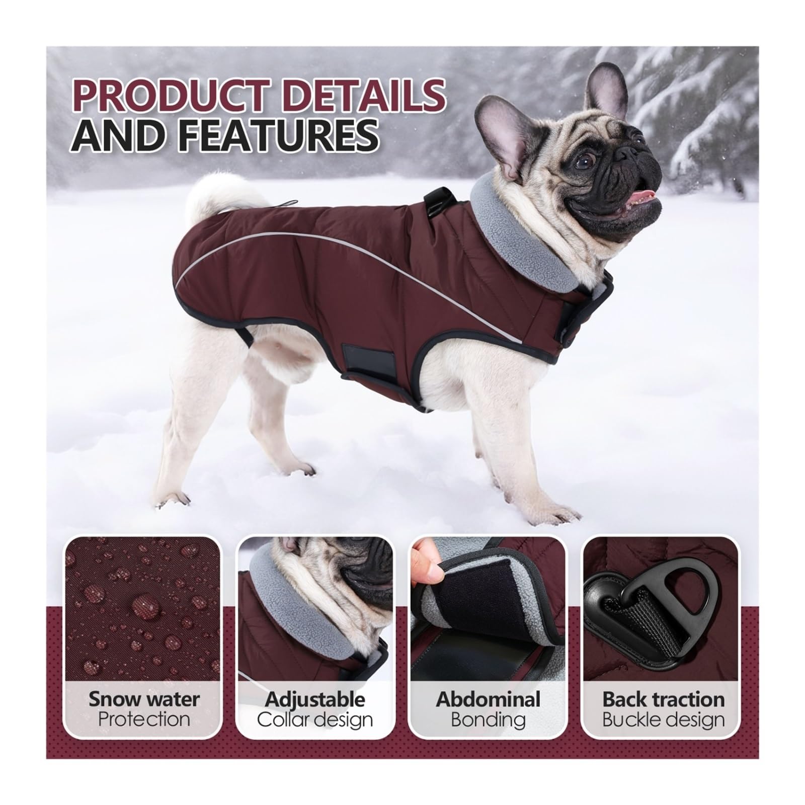 Manteau pour Chien, Veste d'hiver imperméable et Coupe-Vent, col roulé réfléchissant réglable, 1 pièce(Color14,M)