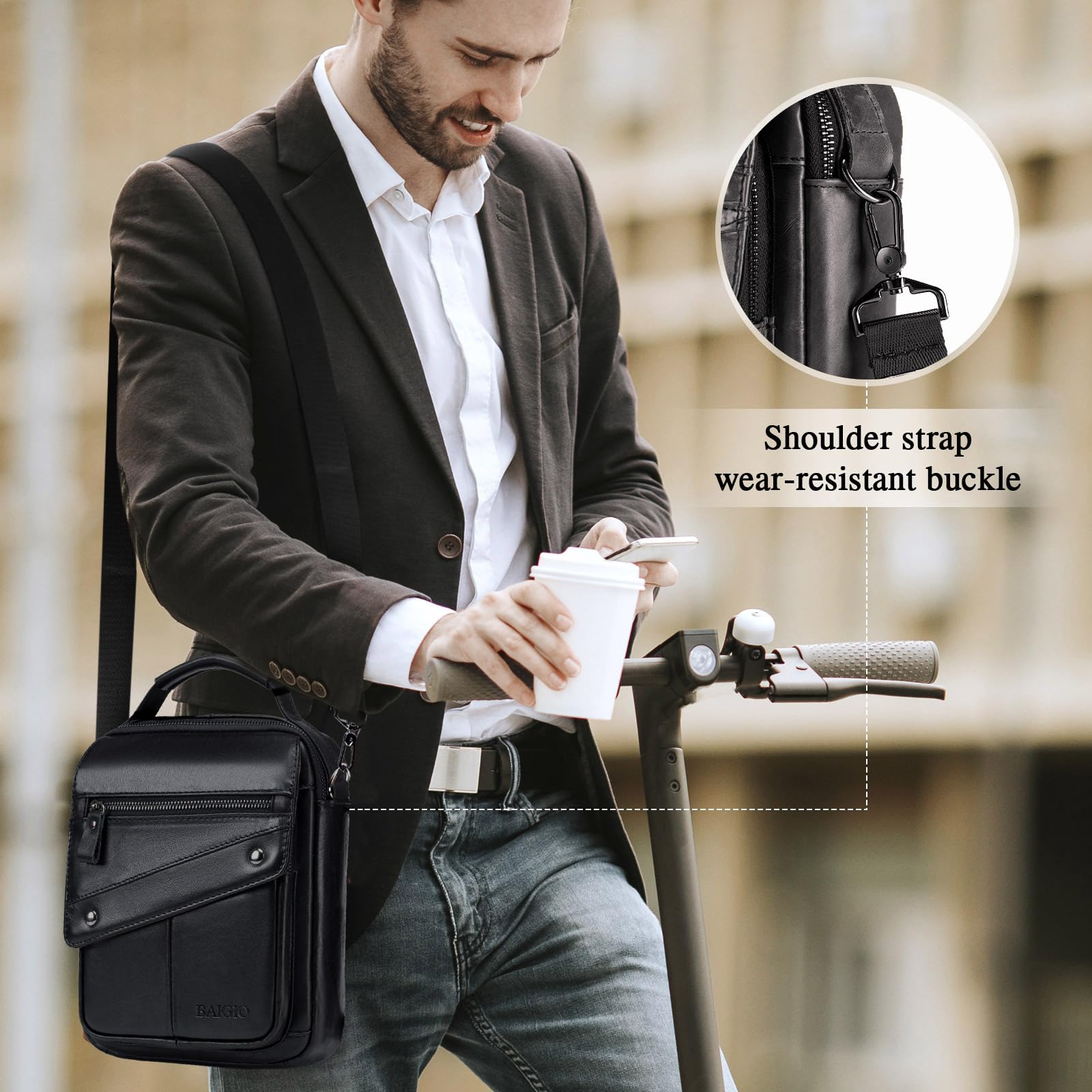 BAIGIO Bolso de Hombre Bandolera Piel Bolso de Hombro Pequeña Bolso Cruzado Mensajero Negocio Crossbody para Trabajo Oficina Uso Diario