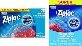 Ziploc Medium Food Storage Freezer Bags, 100 Count & Ziploc Medium Food Storage Freezer Bags, Grip 'n Seal Technology for Easier Grip, Open and Close, 75 Count