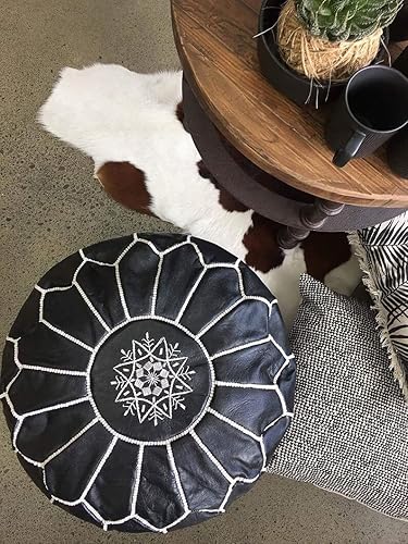 Miniatura 12 de ARTOUARZAZATE Funda de puf otomano de cuero marroquí de alta calidad, taburete otomano Hassock 100% cuero natural real, regalos para el hogar,