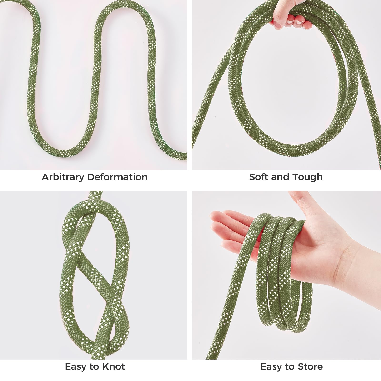 Cuerda de escalada de 7/16 pulgadas, 150 pies, cuerda de arborista de poliéster trenzado doble, cuerda de nailon resistente para anclaje, trabajo en árboles, carga, tirar, vela (verde militar)