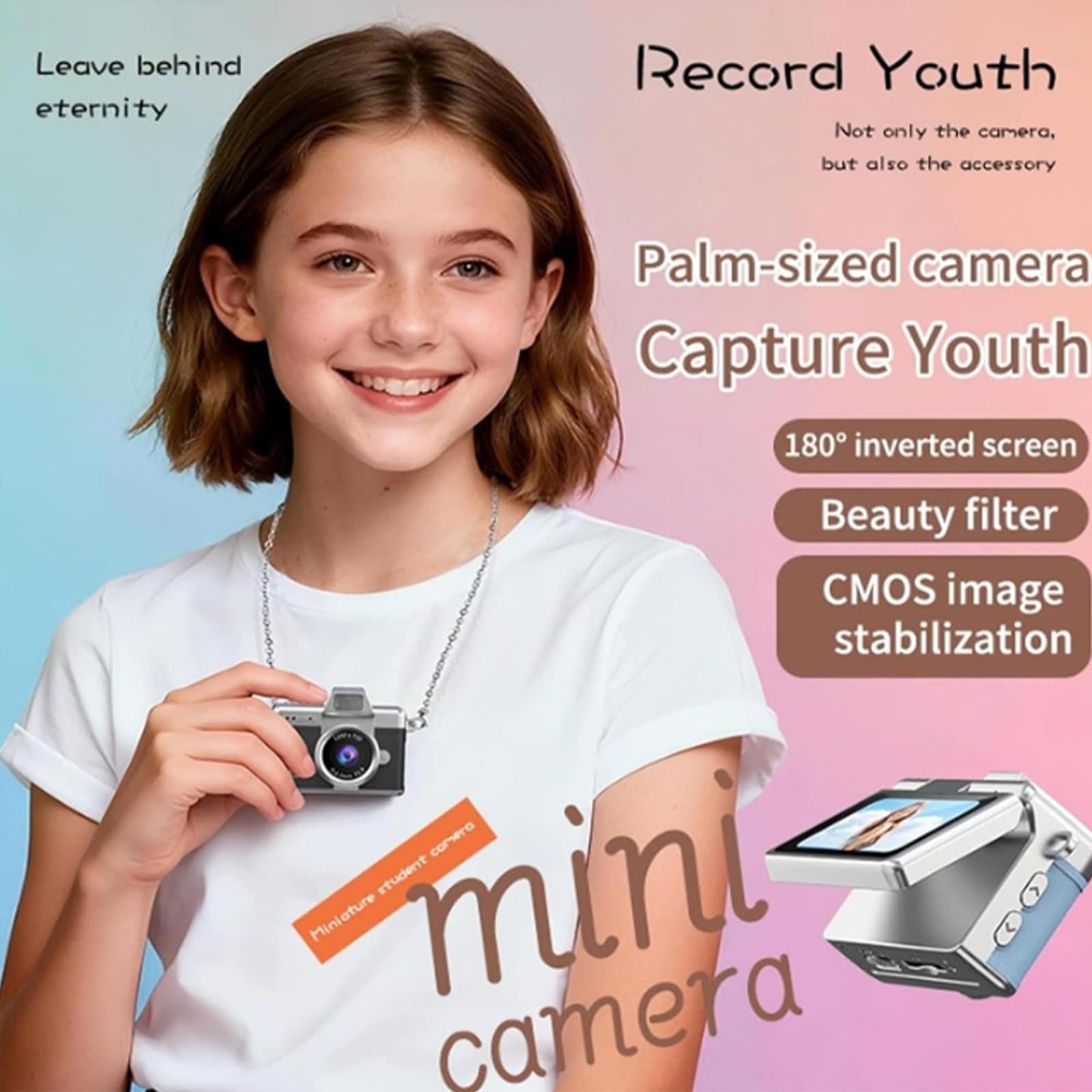 Mini Fotocamera Digitale Con Schermo Lcd Da 1,47 Pollici, Fotocamera Digitale Retrò Impermeabile Con Display Ribaltabile E Risoluzione 1080p, Fotocamera Tascabile Portatile E Compatta(Pink,32G)