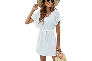 Women's Casual Sexy Swim Coverup V-Neck Summer Beachwear Coverups Flowy Short Sleeve...