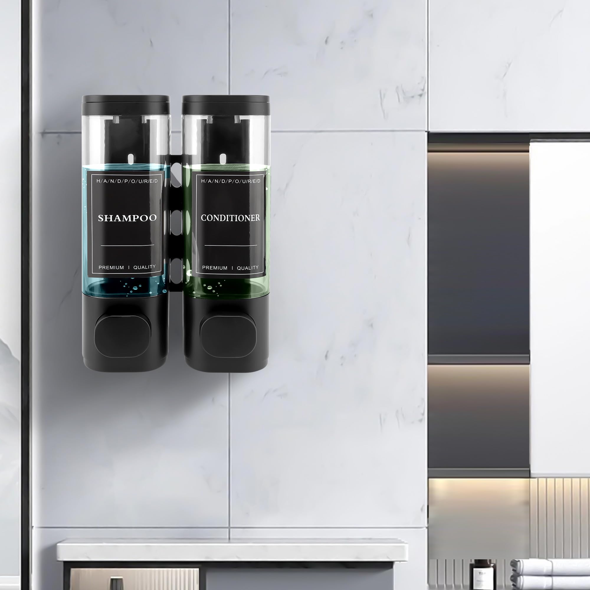 Dispenser Sapone Bagno, Dispenser Di Sapone Da Parete Mani Con Etichetta Impermeabile Per Cucine Bagni (Nero, 2x300ml)