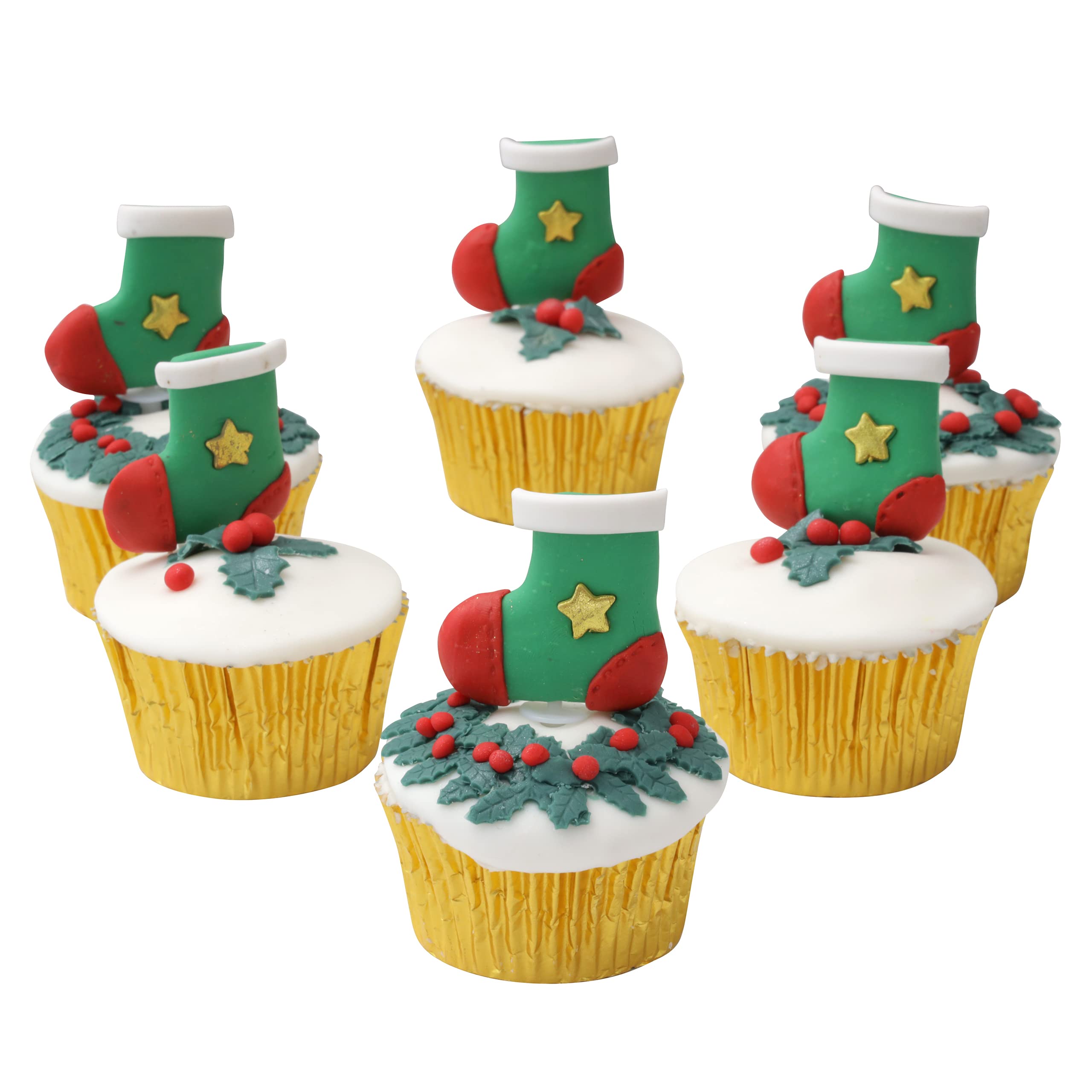 Evelay Cake Toppers Merry Christmas Cake Decoration Stockings 6-10 Pieces Cupcake Toppers Multi Purpose Decoration (6 Stockings) — image 1