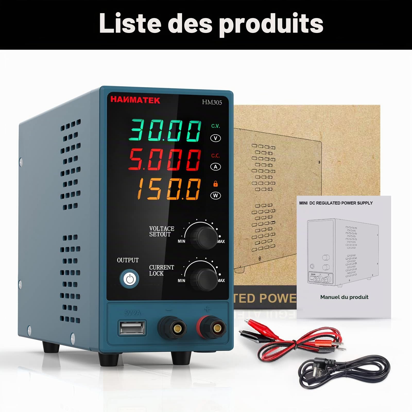 Alimentation de Laboratoire,HANMATEK HM305 0-30V / 0-5A Alimentation Laboratoire DC avec Affichage LED à 4 Chiffres