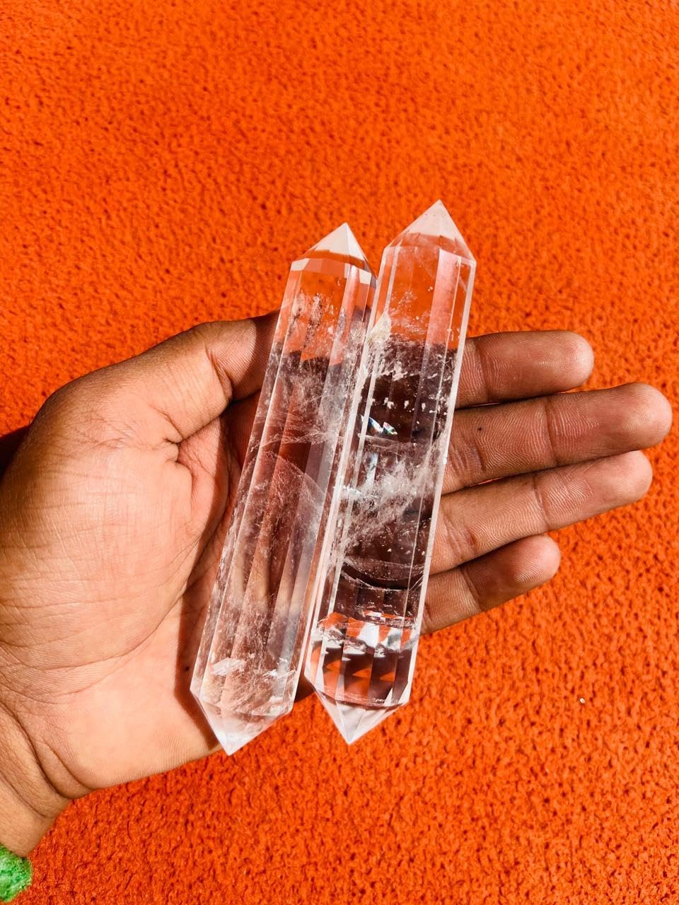 1Pcs Clear Quartz Double Terminated Point Crystal Gifts Healing Crystal Handmade Crystal Carved Point for Home Office Decorative 4-5inche - Image 9