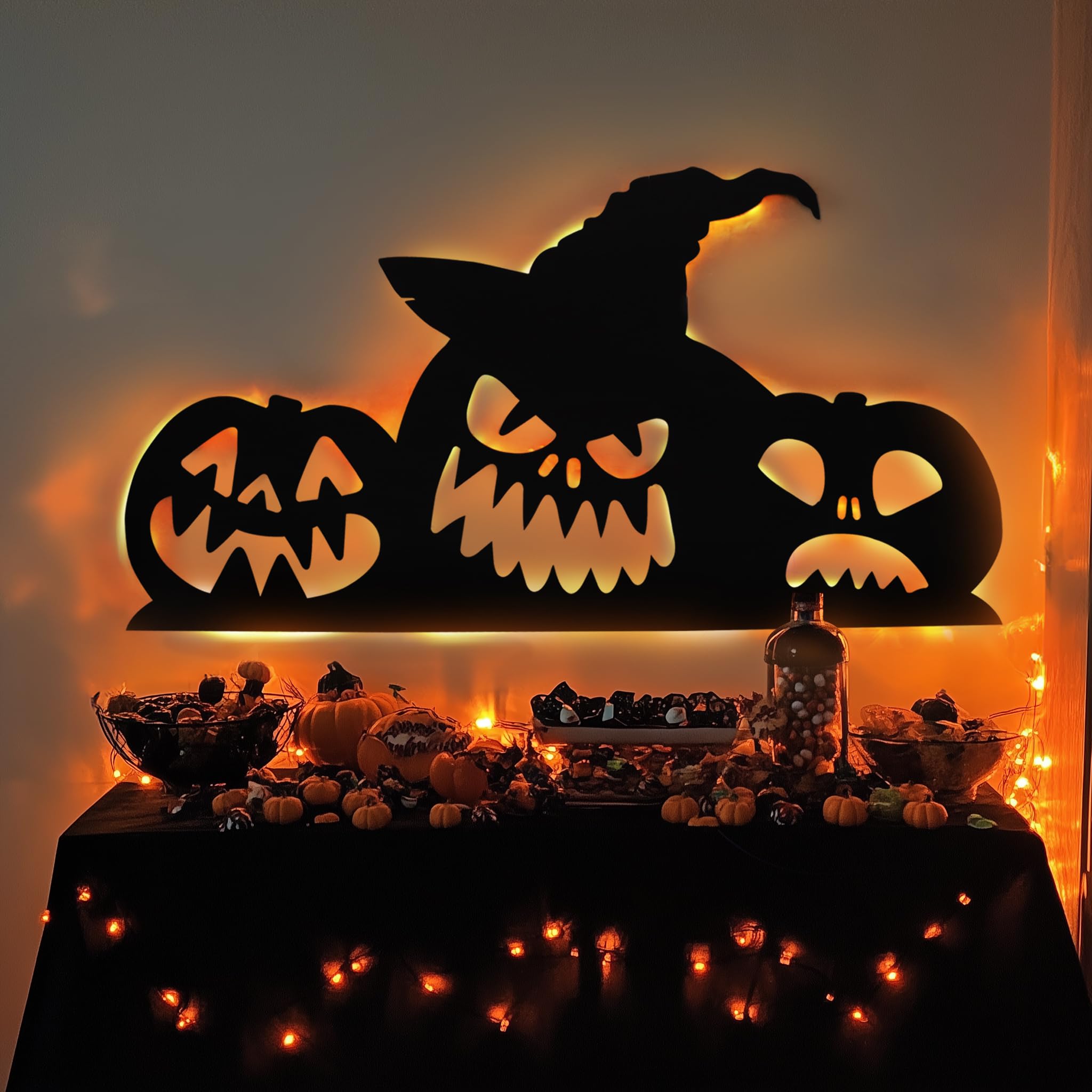 59" Scary Halloween Decorations Halloween Silhouette with Lights for Halloween Wall Garage Door Yard Decor-Terror Pumpkin