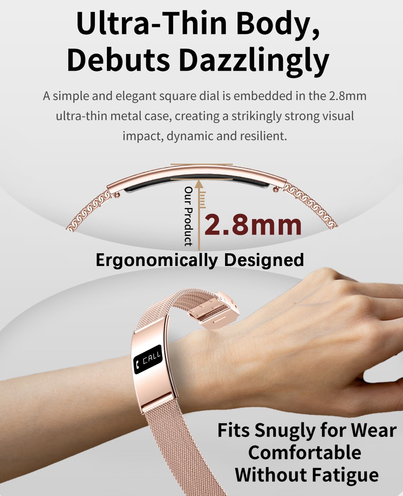 Orologio intelligente per uomini e donne, monitor fitness ultra sottile in acciaio inossidabile con 100 m impermeabile, monitoraggio del sonno della frequenza cardiaca, batteria da 30