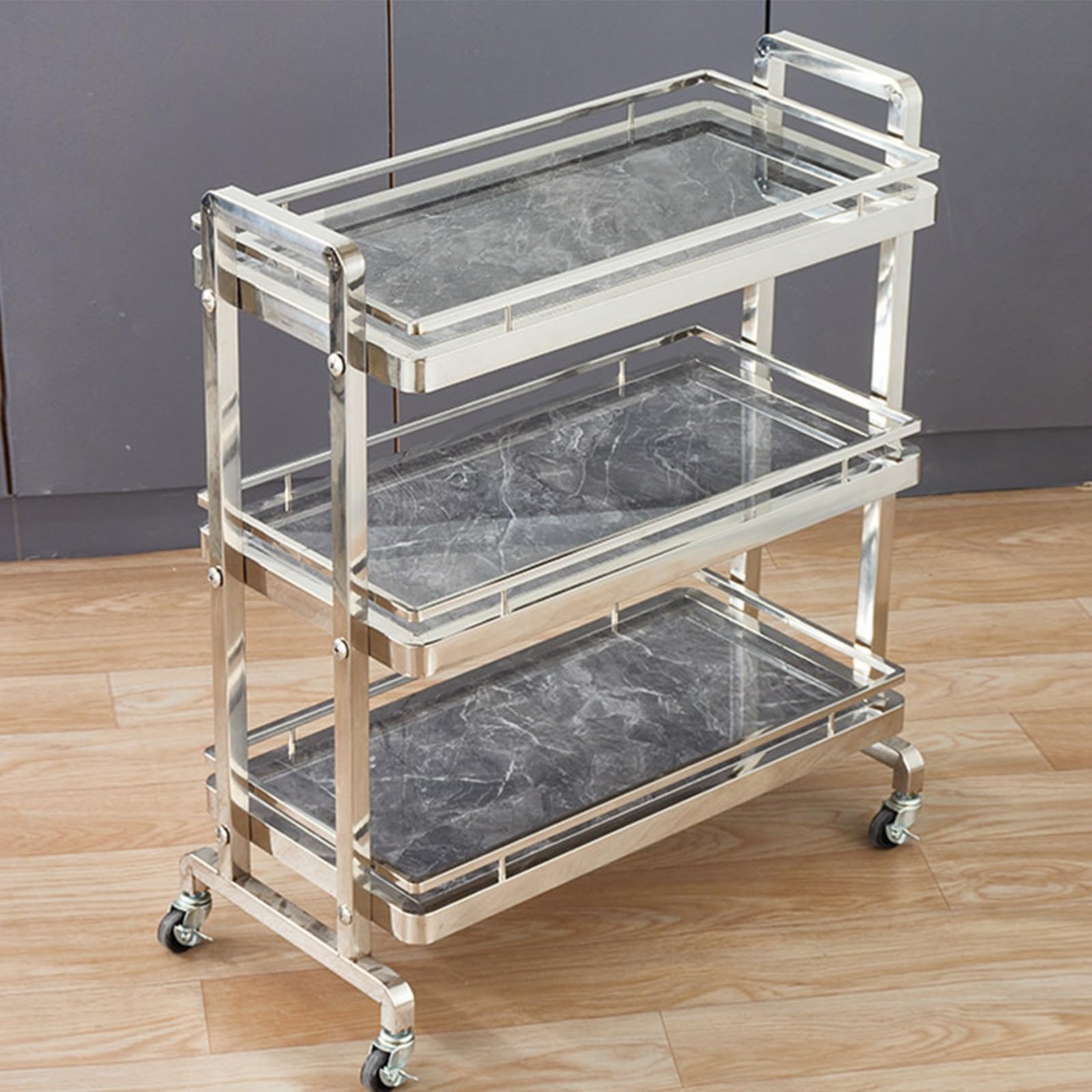 Kiboncy J Heavy Duty 3-Tier Restaurant Serving Cart, Stainless Steel Catering Trolley With Lockable Casters, Mobile Food Snack Cart For Ktv Hotel Cafe(J)