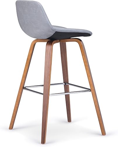 Miniatura 7 de SIMPLIHOME Randolph - Taburete moderno de mediados de siglo de madera curvada de 28 pulgadas (juego de 2) en piel sintética vegana gris piedra para