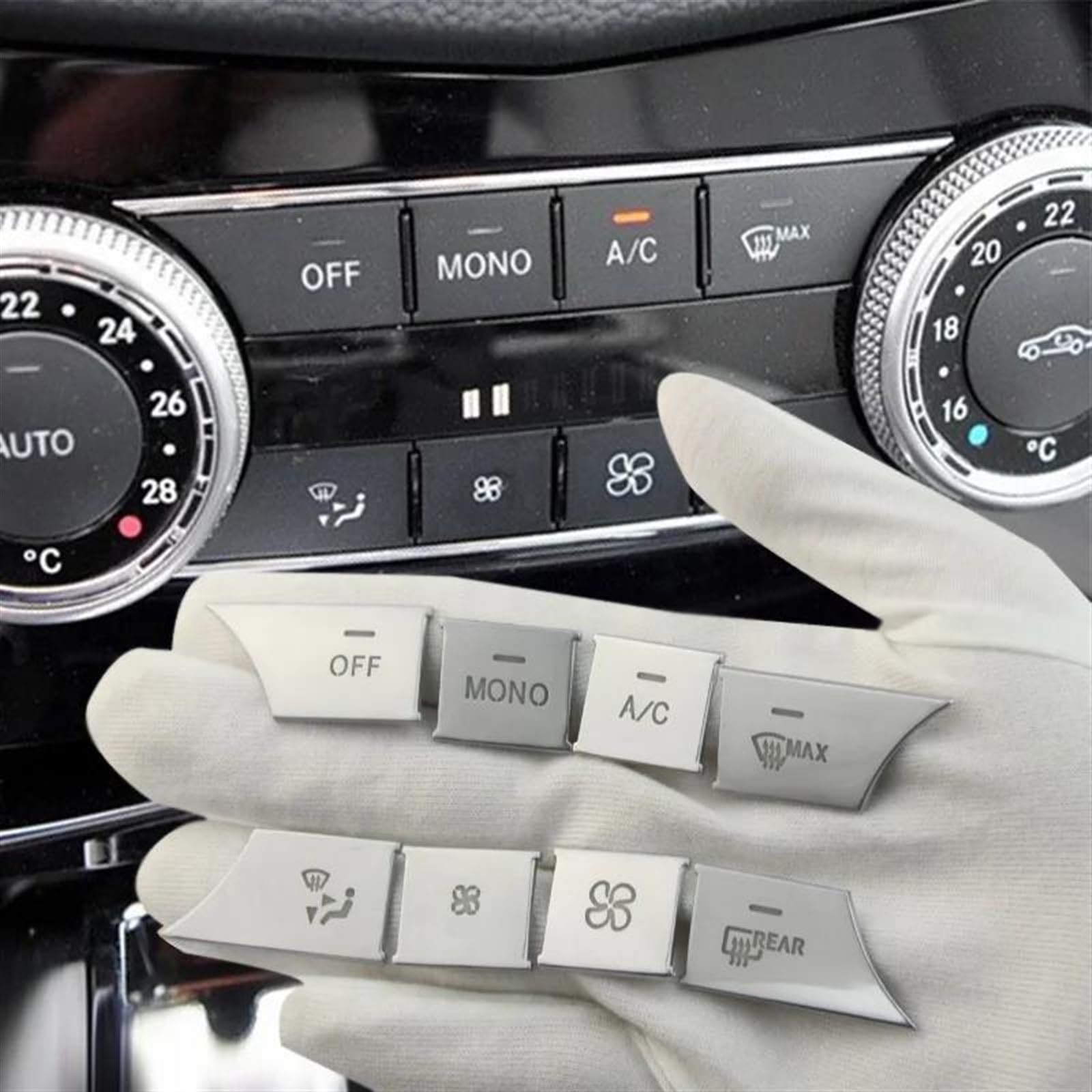 Autoinnenausstattung Klimaanlage Konsole AC Medien Lautstärketasten Abdeckungen Für Benz C E GLK Klasse W204 W212 X204 Aufkleber(C Silver)