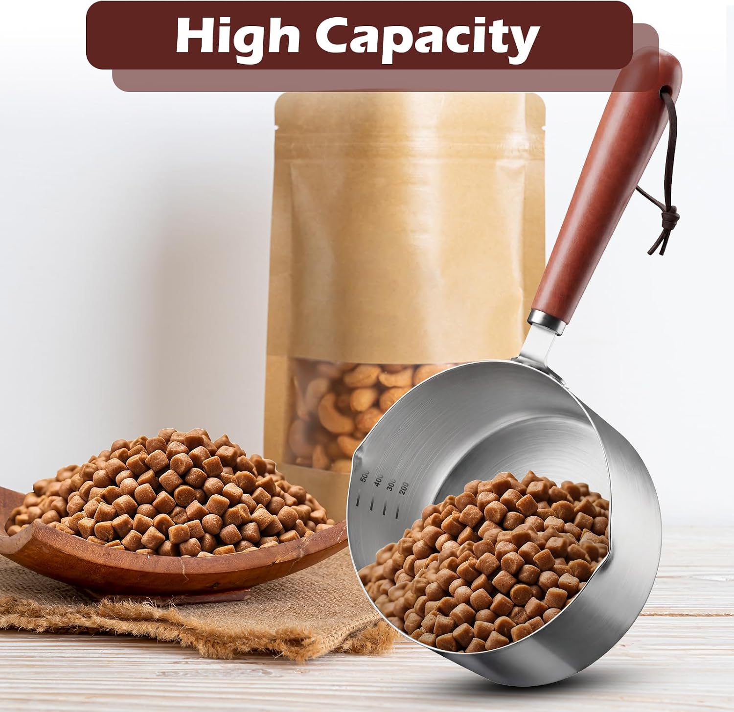 2 Cup Dog Food Scoop Dog Food Measuring Cups,2Cup Measuring Cup Pet Food Scoop with Wooden Handle for Cat Foods