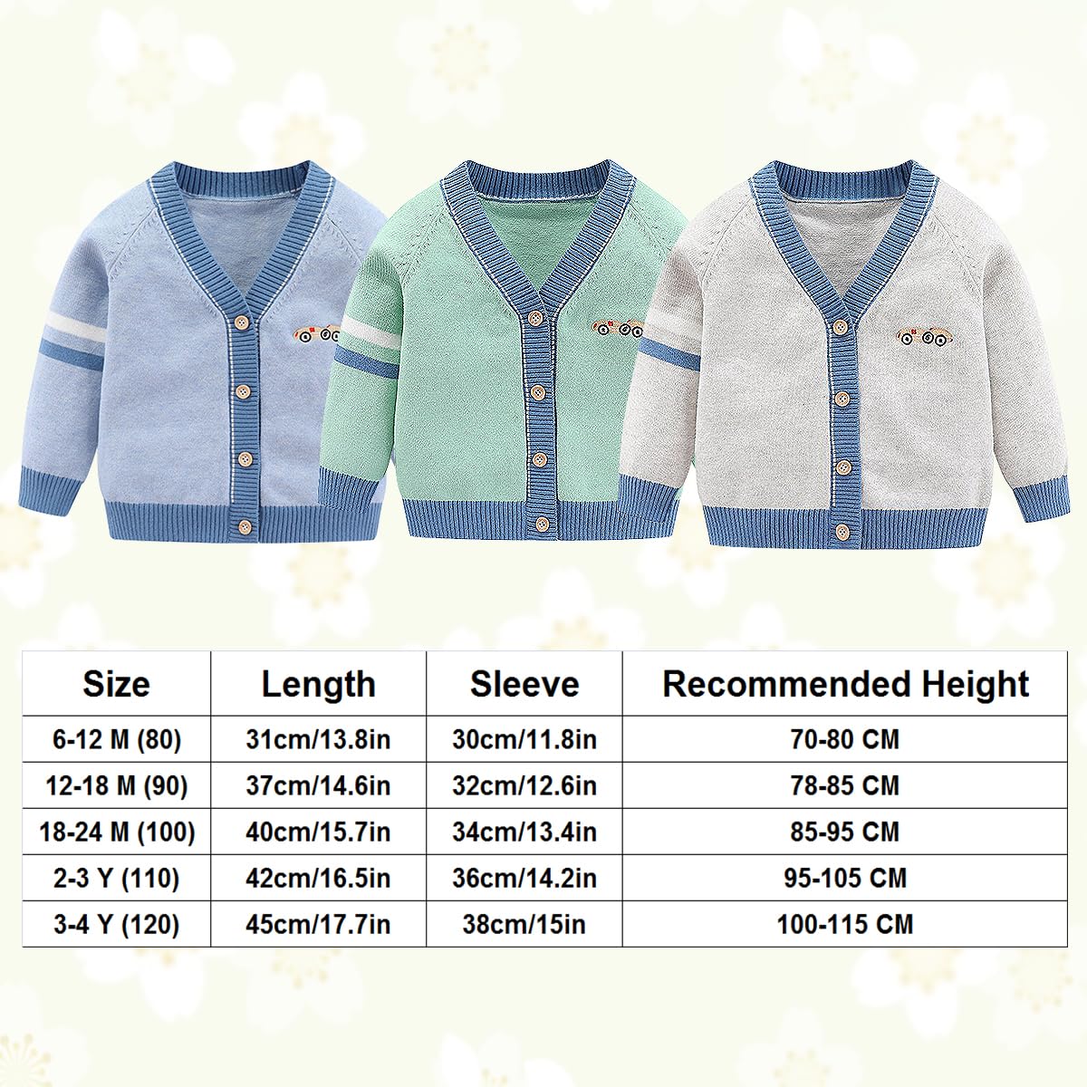 Chaqueta de manga larga para niños (cuello en pico) para niños pequeños con botones de punto para otoño e invierno