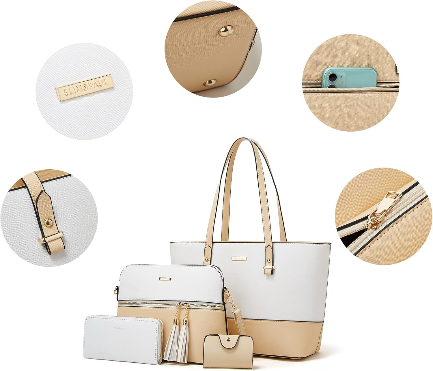 Women Fashion Handbags Wallet Tote Bag Shoulder Bag Top Handle Satchel Purse Set 4pcs - Image 3