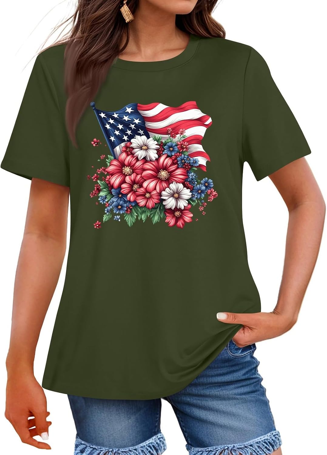American Flag Shirts for Women 4Th of July Tshirt Funny USA Graphic Basic Tees Patriotic Casual Short Sleeve Tops