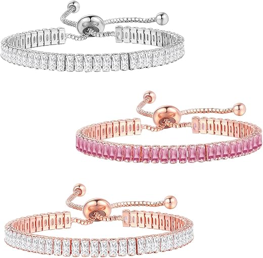 Peora Baguette Stone Studded Adjustable Tennis Bracelet Stylish Fashion Jewellery Valentines Gift for Women &amp; Girls