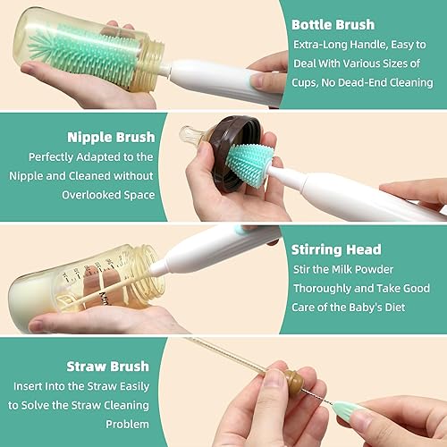 Miniatura 3 de Limpiador eléctrico de cepillo para botellas, cepillo eléctrico recargable para biberones para viajes, juego de limpiador de botellas eléctrico