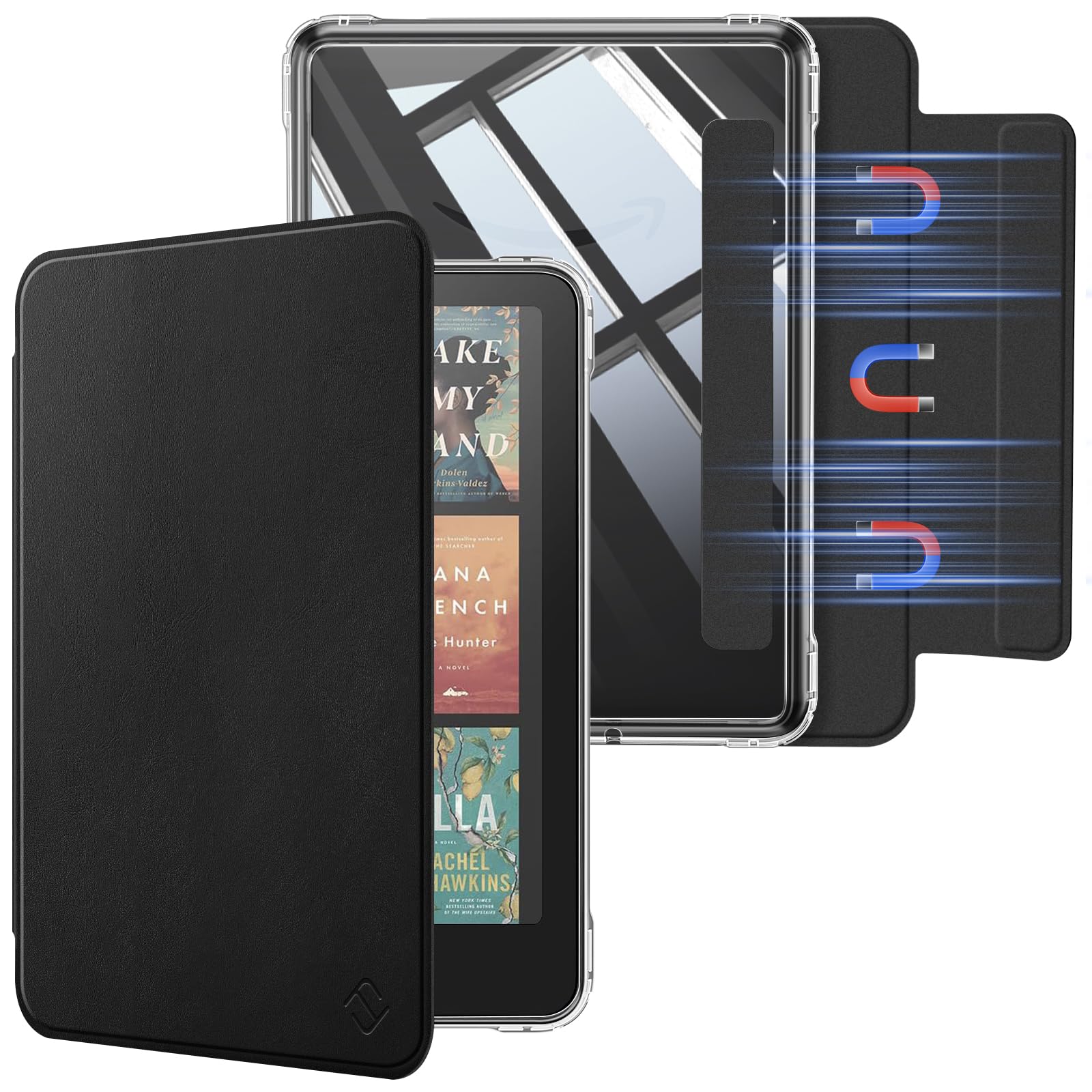 FINTIE Coque Magnétique Détachable pour 7" Kindle Paperwhite (12e Génération, 2024) et Kindle Colorsoft (1re Génération, 2025/2024), Étui Transparent Antichoc avec Bord TPU, Noir