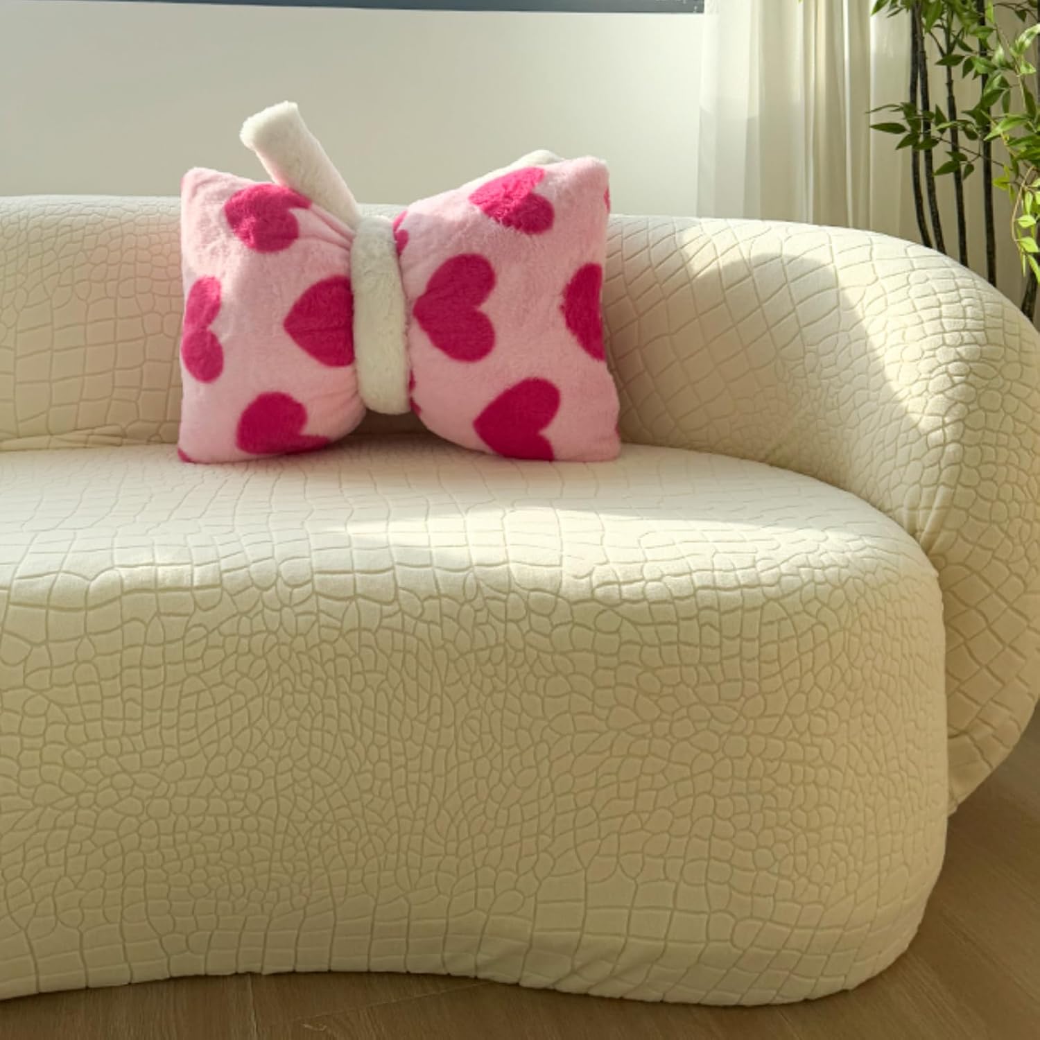 Stretch Semi-Circular Curved Sofa Cover, Jacquard Curved Couch Cover Non-Slip Modern Cloud Sectional Sofa Slipcover (Beige,3 seat [72-92 inch])
