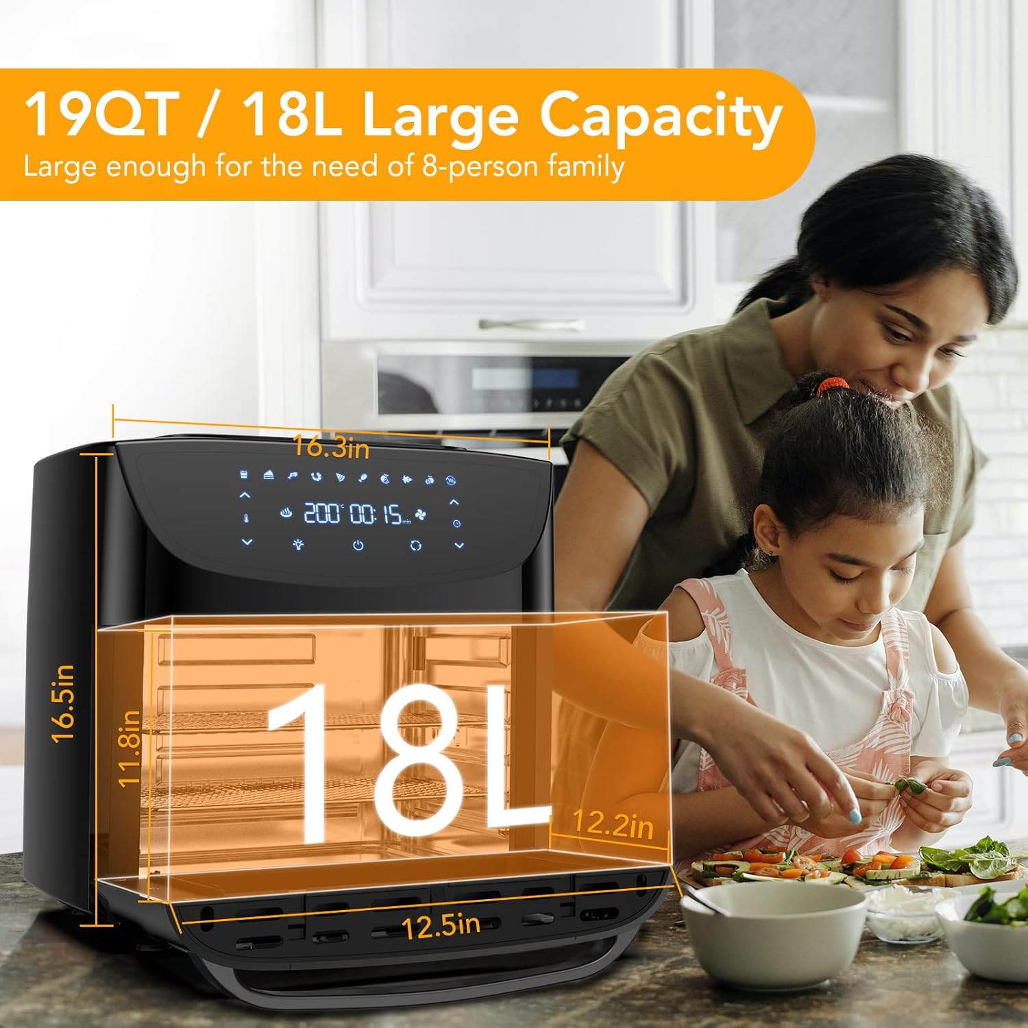 Friggitrice ad aria calda da 18L, XXL, friggitrice senza olio, friggitrice ad aria con finestra touch screen LED, 10 programmi, friggitrice ad aria 1800 W, regolazione della temperatura regolabile Friggitrice ad aria calda da 18L, XXL, friggitrice senza olio, friggitrice ad aria con finestra touch screen LED, 10 programmi, friggitrice ad aria 1800 W, regolazione della temperatura regolabile