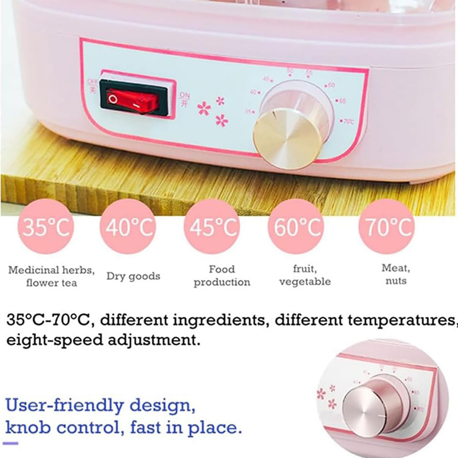 Deshidratador de alimentos de 5 bandejas, máquina secadora por congelación pequeña eléctrica de frutas con control de temperatura de 35-70 °C, ventilación de 360 °, secador de aire para bocadillos p