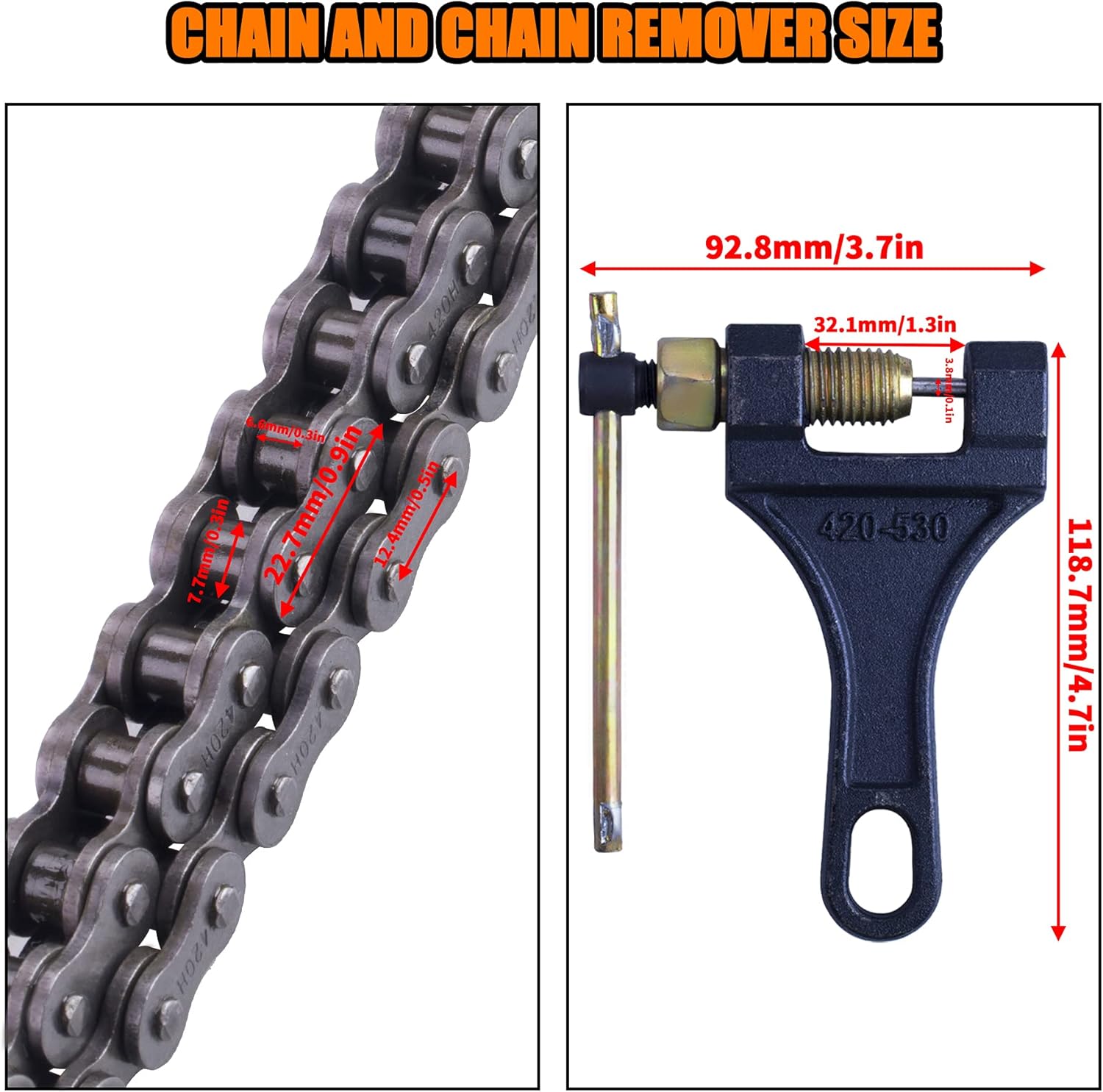 420H Motorcycle Chain+ Chain Breaker,98-Link Heavy Duty Drive Chain - Image 3