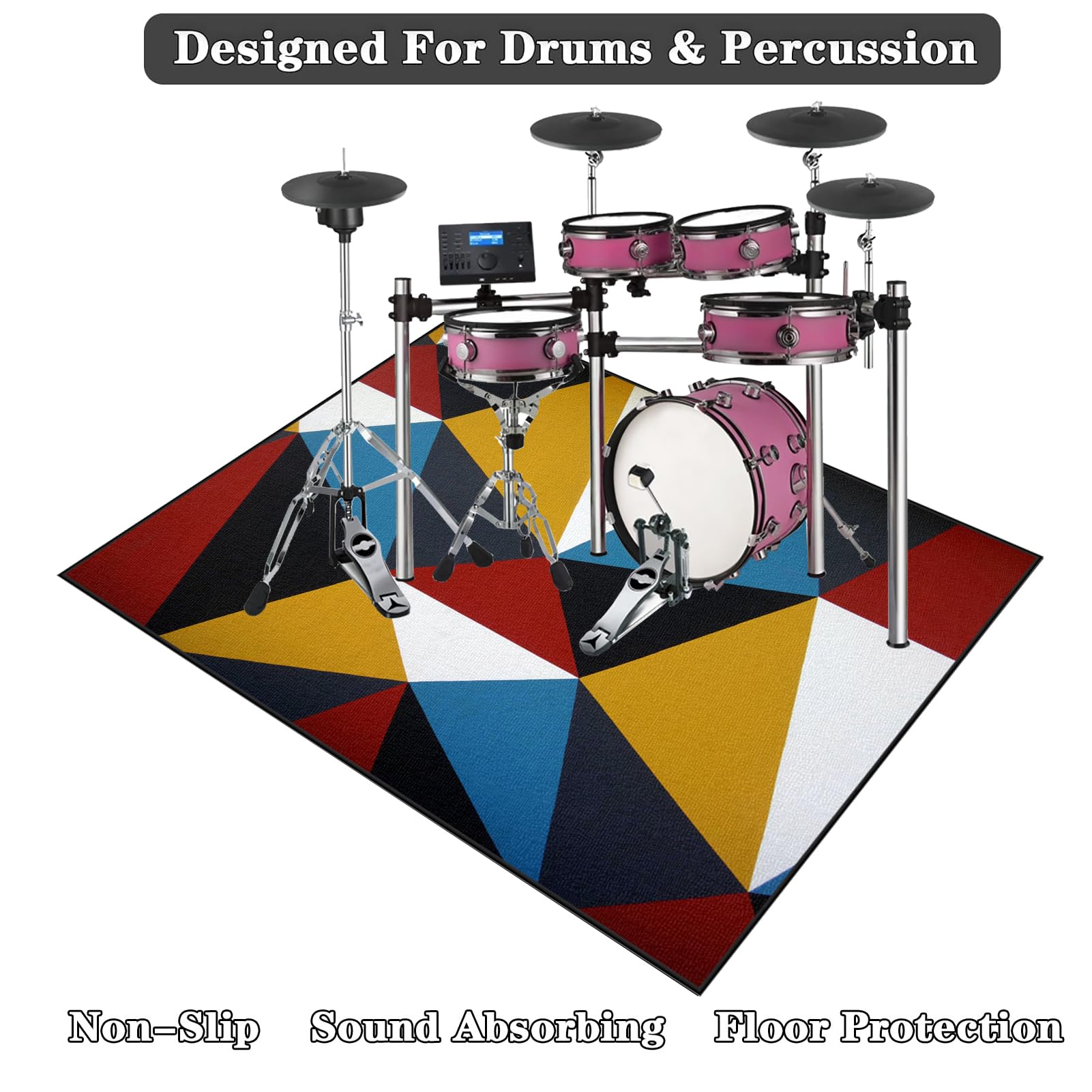 Elektrisches Schlagzeug Teppich, Drum Teppich, rutschfeste Trommel Teppiche, Professionelles Rechteckiges Elektronisches Jazz Schlagzeug Kit, Schallschutzteppich für Studio, Wohnung 160 x 100 cm
