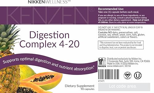 Miniatura 2 de Nikken 1 Kenzen Digestion Complex 4 Enzimas 4-20 (15471) - Para la salud digestiva incluye lactasa, amilasa, lipasa, bromelina, papaína, proteasa,