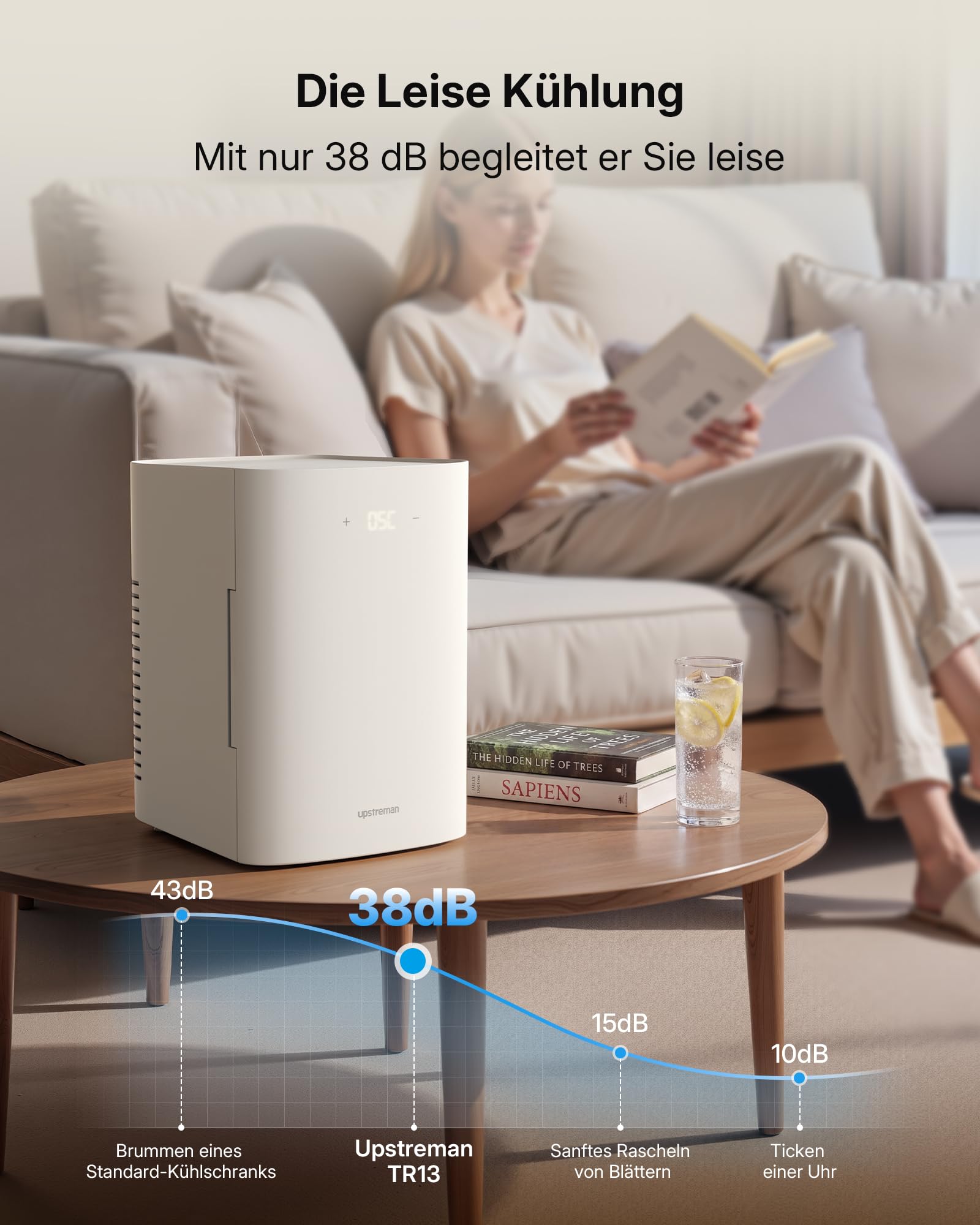 Upstreman 2 in 1 13L Mini Kühlschrank, 12V/220V, TR13-Weiß | Kühlen und Wärmen, Tragbar & Lautlos, AC/DC für Auto, Büro, Zimmer, Schlafsaal, Camping