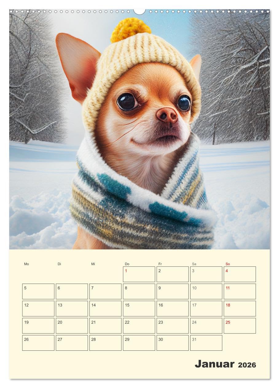 Witzige Chihuahuas. Glückliche Temperamentbündel (Wandkalender 2026 DIN A2 hoch), CALVENDO Monatskalender: Klitzekleine Hunde mit Köpfchen und großem Charakter (CALVENDO Tiere)