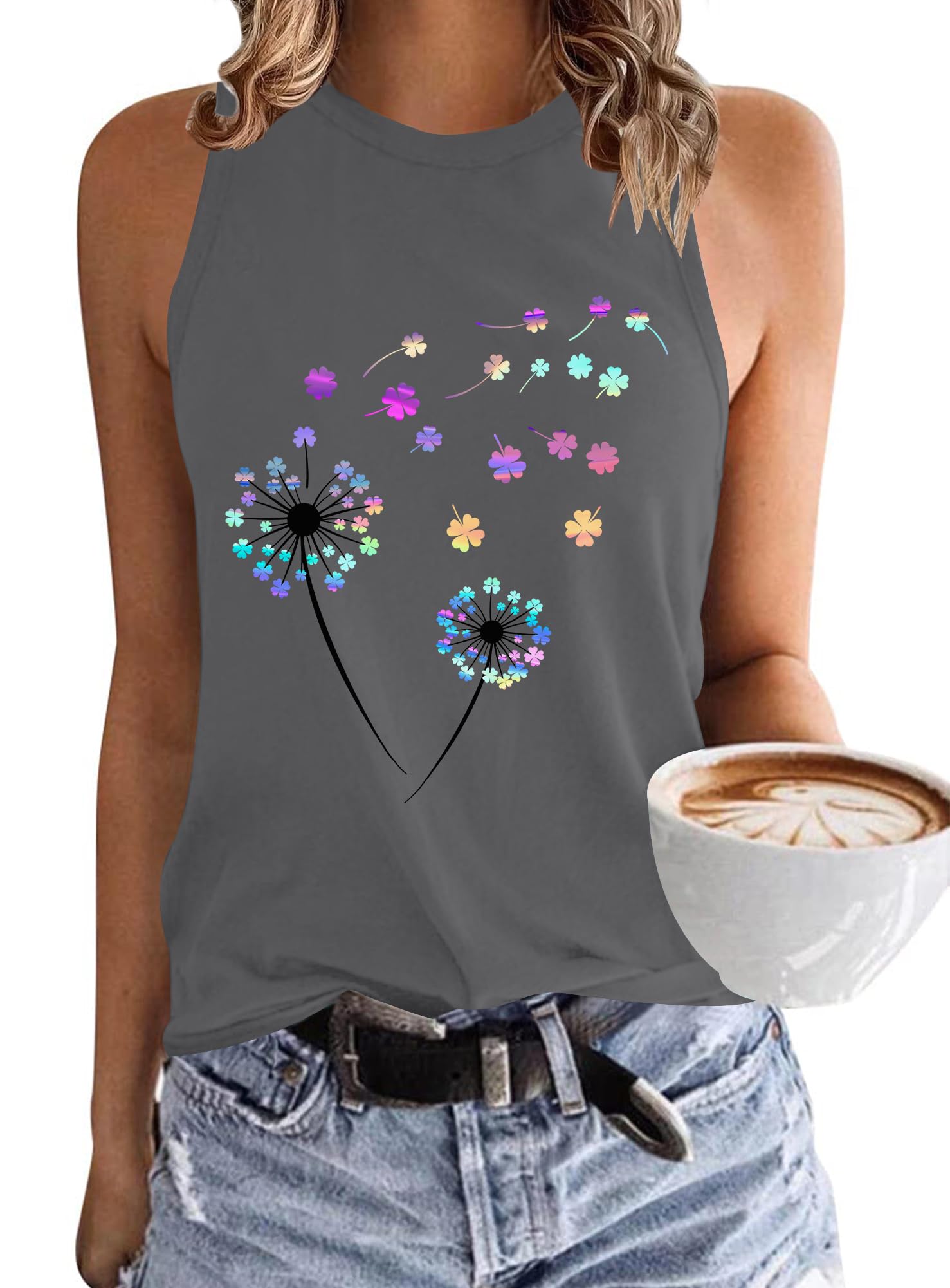 PLMOKEN Ärmellos Tank Top Damen - Sommer Vest Rundhals Oberteile Blusentop Elegantes Top