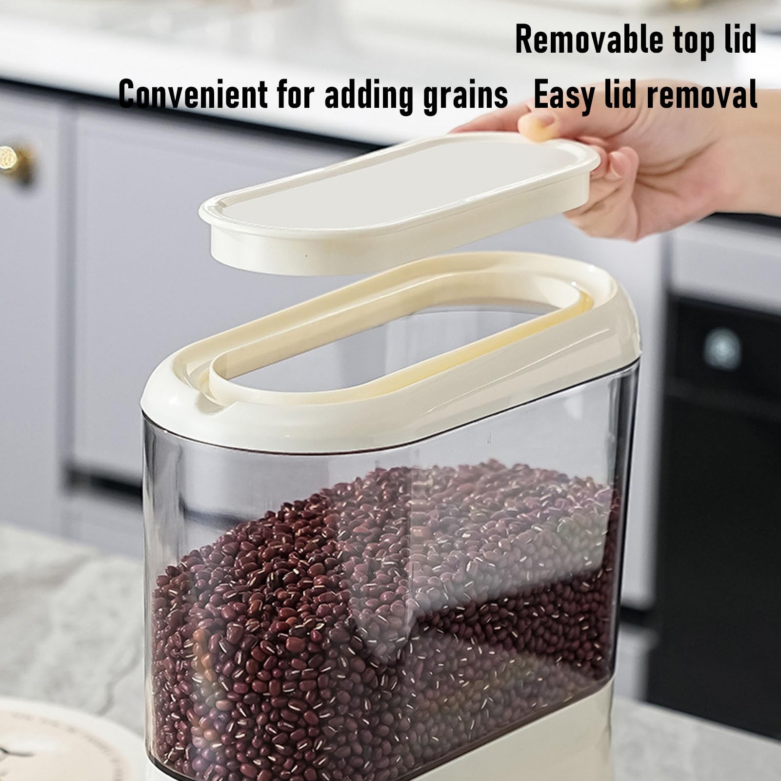 TOPINCN Dispenser Di Riso, Contenitore Per La Conservazione Del Riso Da 3 Litri Dispenser Di Cereali Sigillato Secchio Per Cereali Con Misurino Per Farina Di, Farina Di, (Color crema)