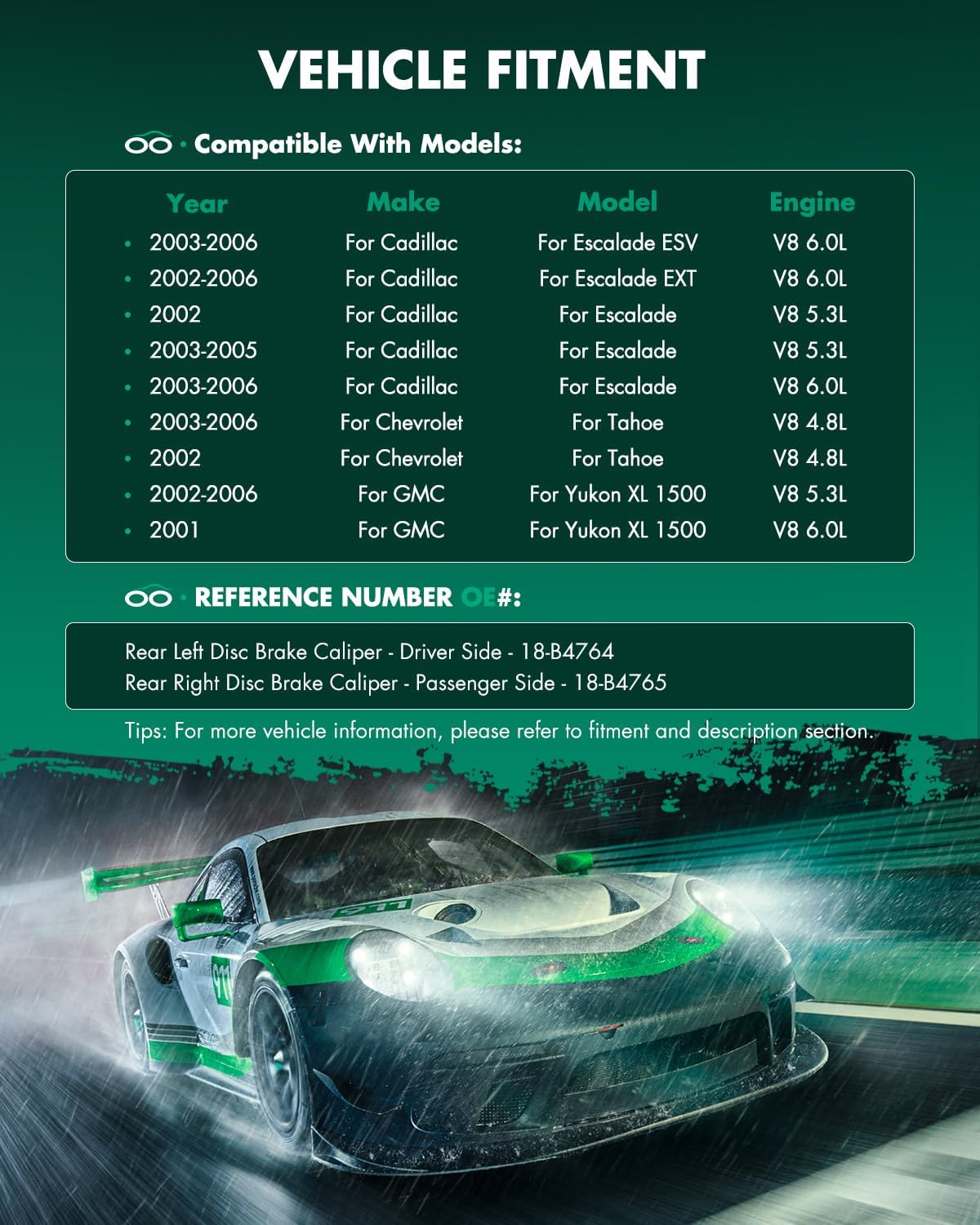 SCITOO 18-B4764 18-B4765 Disc Brake Calipers Assembly with Bracket Fit For Cadillac 2002-2006,For Chevrolet 2000-2007,For Ford 1999-2000,For GMC 2000-2007