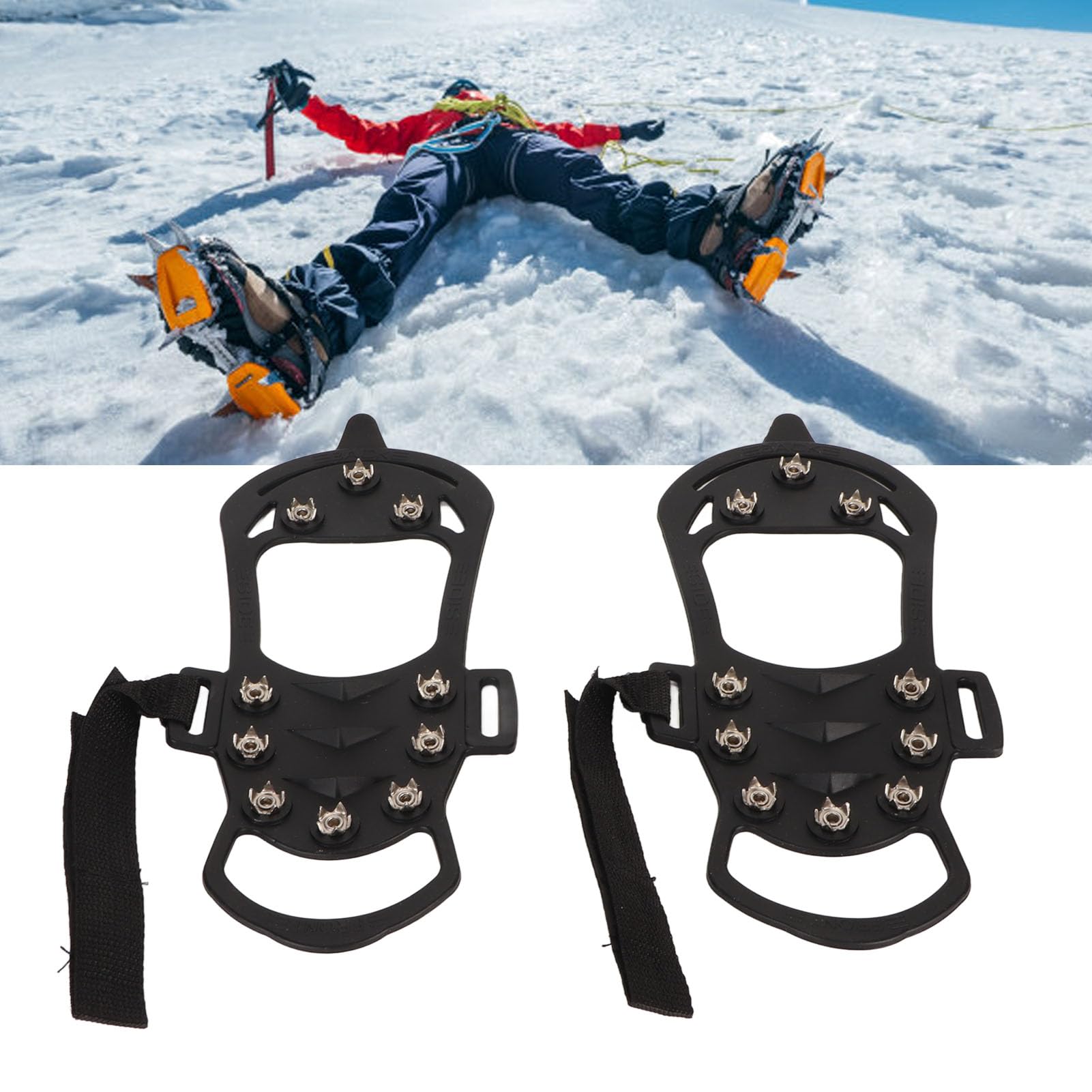 Yuecoom Crampons Spikes,1pair 10Teeth Rubber Foldable Ice Cleats Non Slip Stainless Steel Gripper Spikes for Rock Climbing(S)