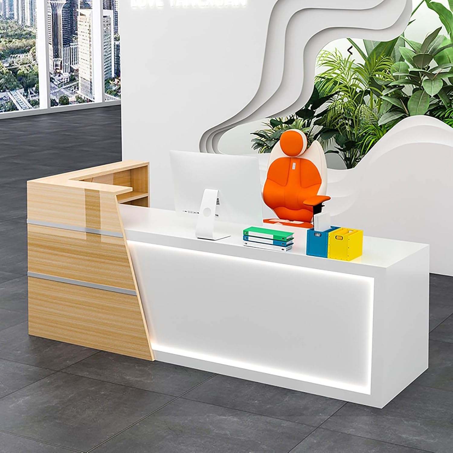 Buy EYPKPL Large Reception Desk Solid Wood Counter Table L Shape Retail ...