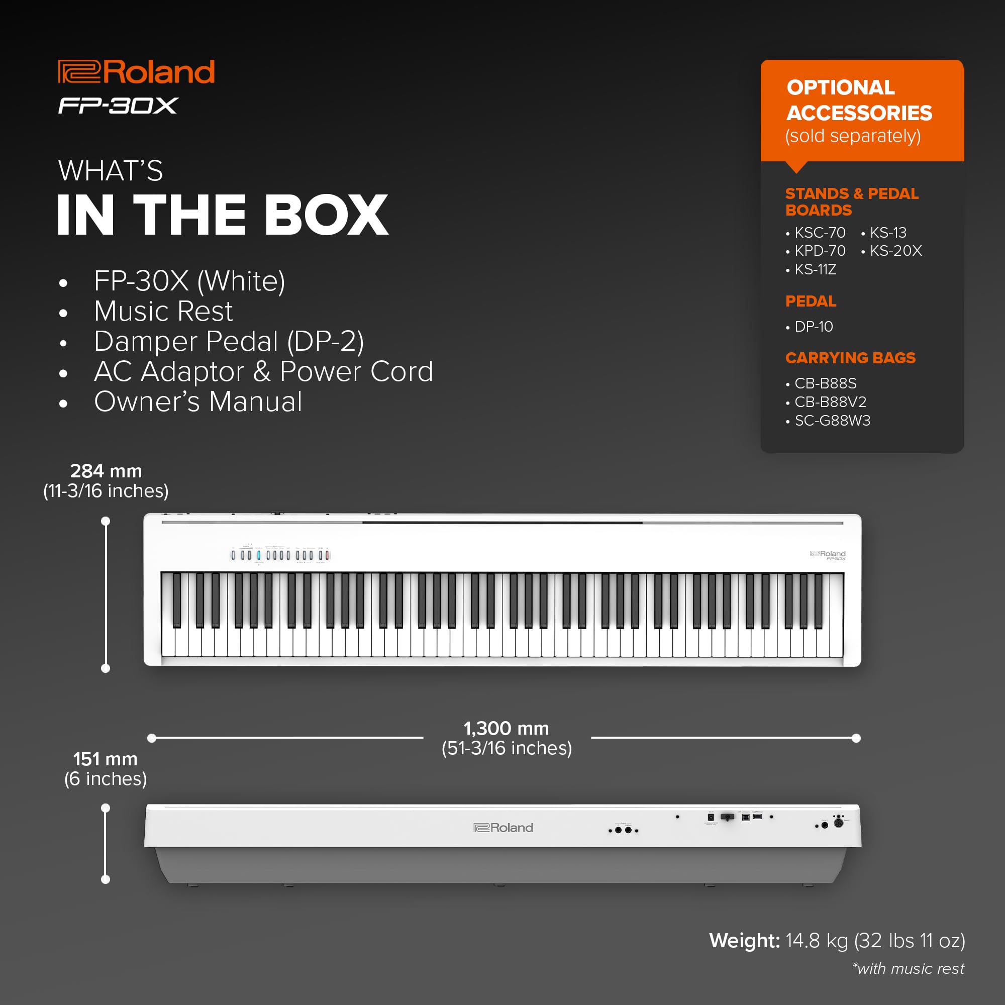 Amazon.com: Roland FP-30X 88-Note Digital Piano, White | Slim