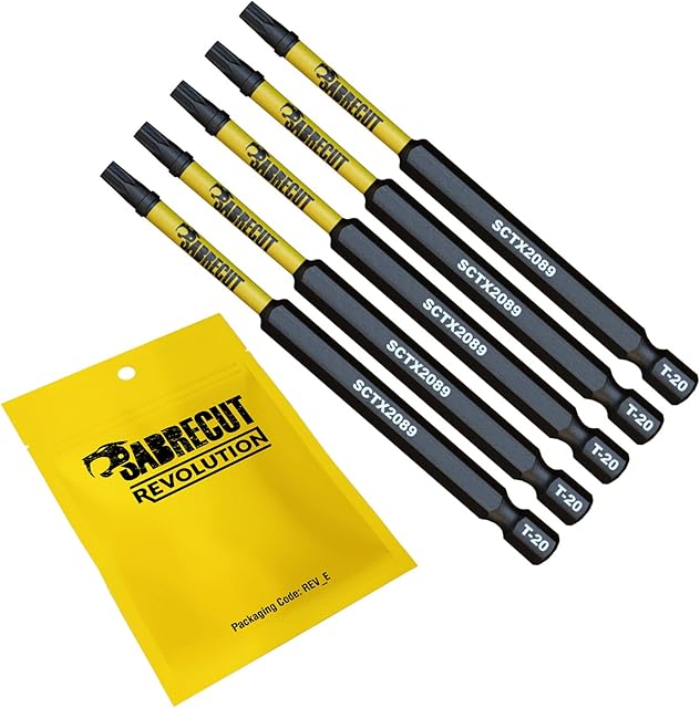5 x SabreCut SCTX2089_5 89mm T20 TX20 Magnetic Impact Screwdriver Driver Bits Set Torx Heavy Duty Compatible with Dewalt Milwaukee Bosch Makita and More