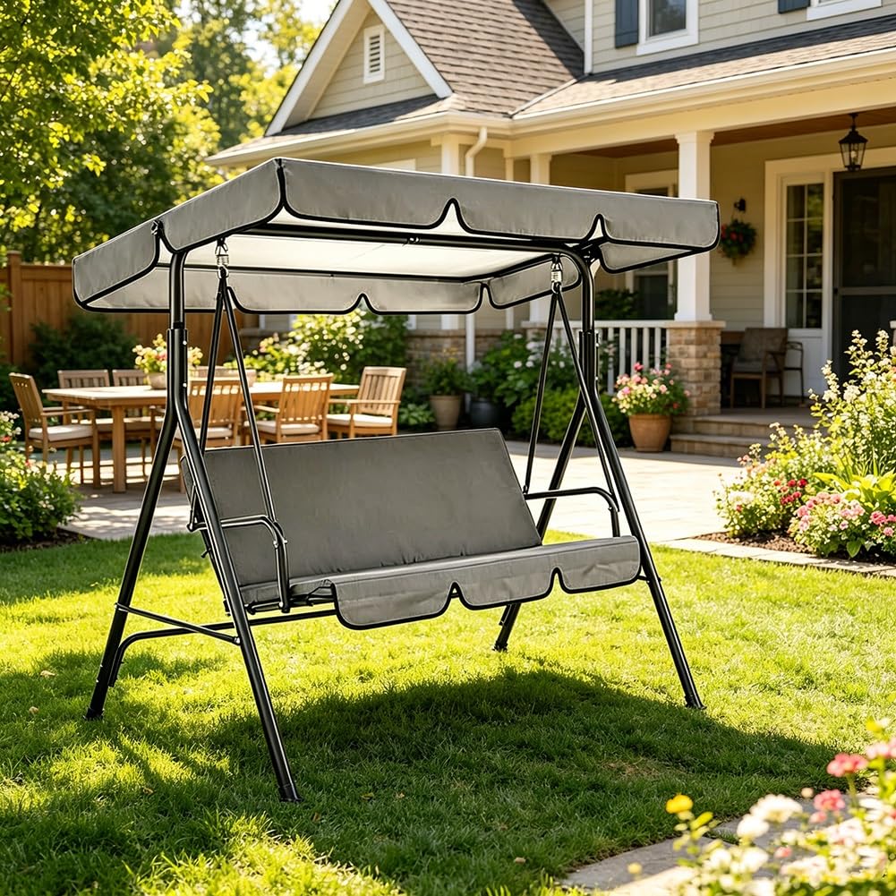 Toile de Rechange pour Balancelle de Jardin 2 ou 3 Places, Housse de Rechange Toit de Balançoire en Tissu Polyester Imperméable, Coupe-Vent et Anti-UV(Beige,190x132x15cm/75x52x6in)
