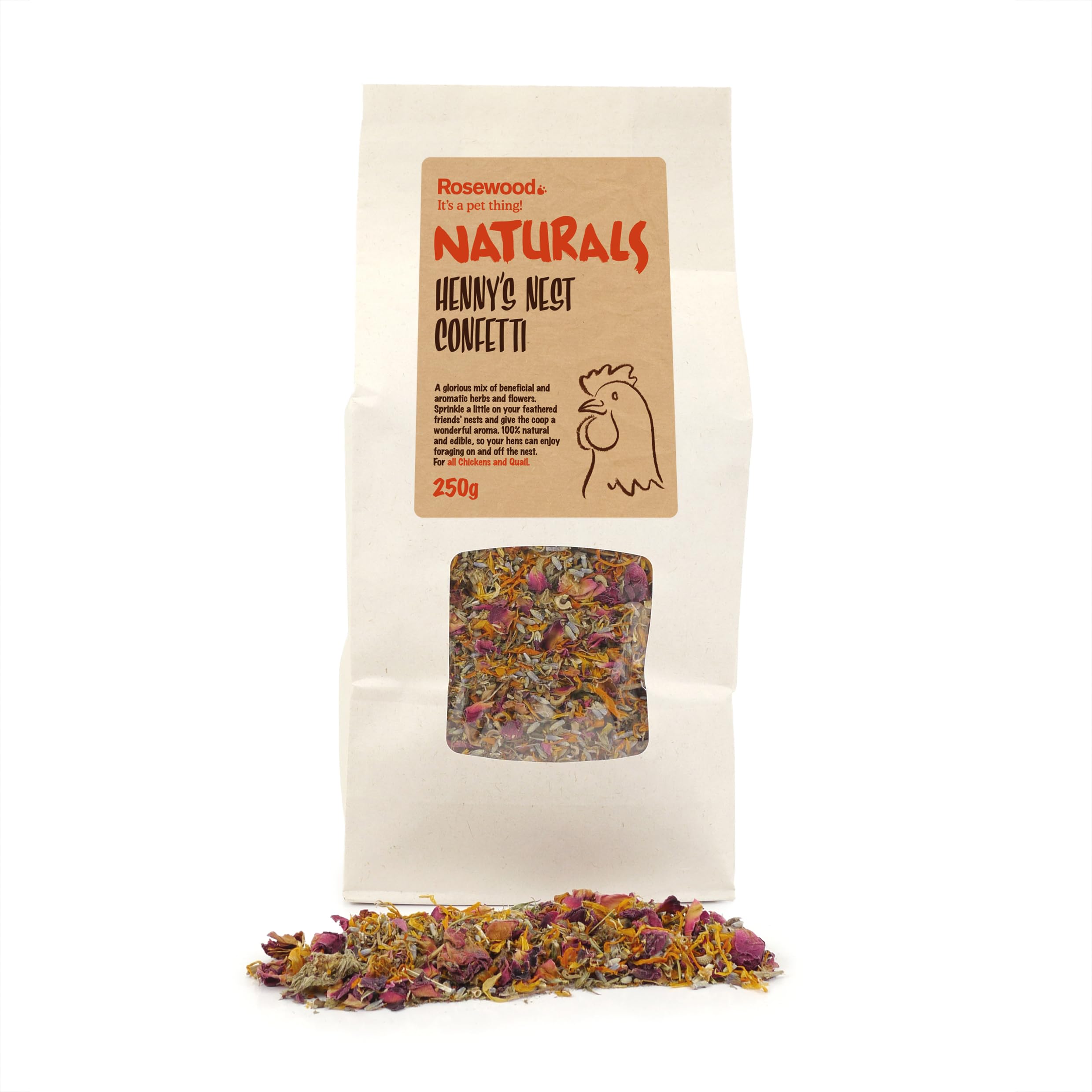 Rosewood Naturals Henny’s Nest Confetti 250g for Chickens & Quail – Natural Coop Nesting Herbs & Flowers, Lavender & Peppermint Aroma, Encourages Calm Foraging, Pest Deterrent, Poultry Nest Supplement