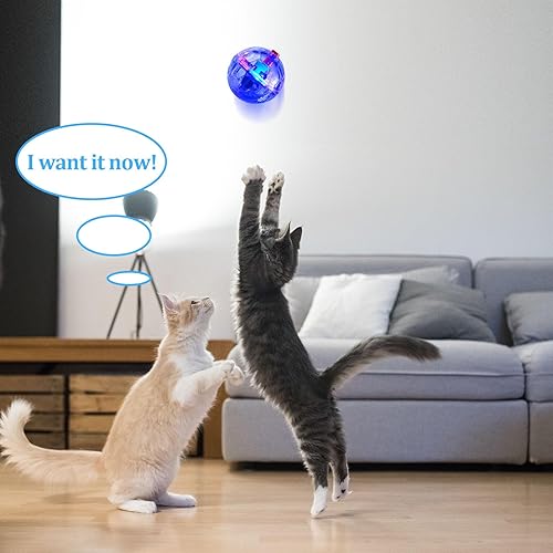Miniatura 6 de Frienda Pelota de gato de caza fantasma, 4 unidades, bolas de gato iluminadas por movimiento, bola LED activada por movimiento, juguetes