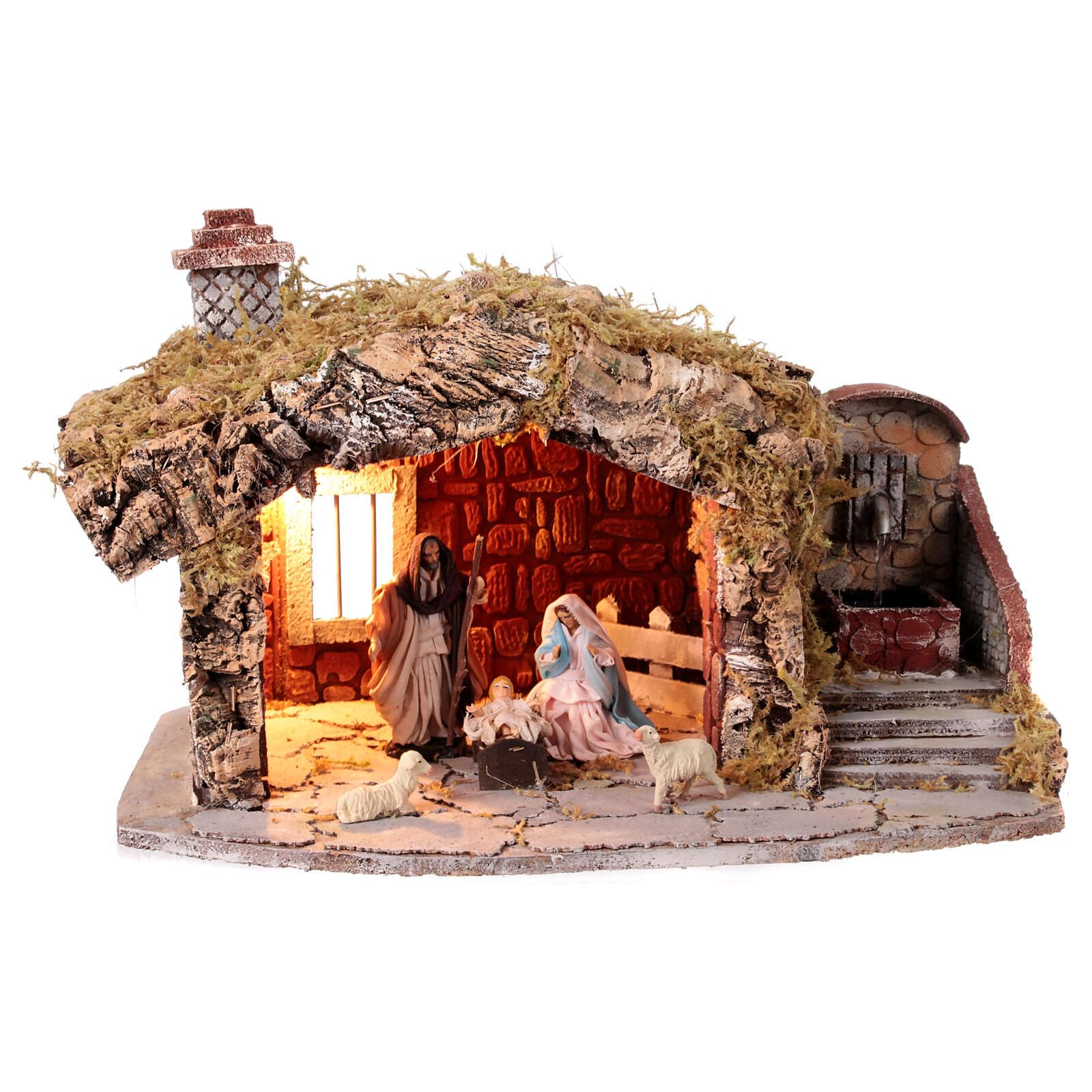 Holyart Crèche Napolitaine: Cabane crèche napolitaine 12 cm avec Effet Briques et Fontaine 40x25x30 cm, Vide