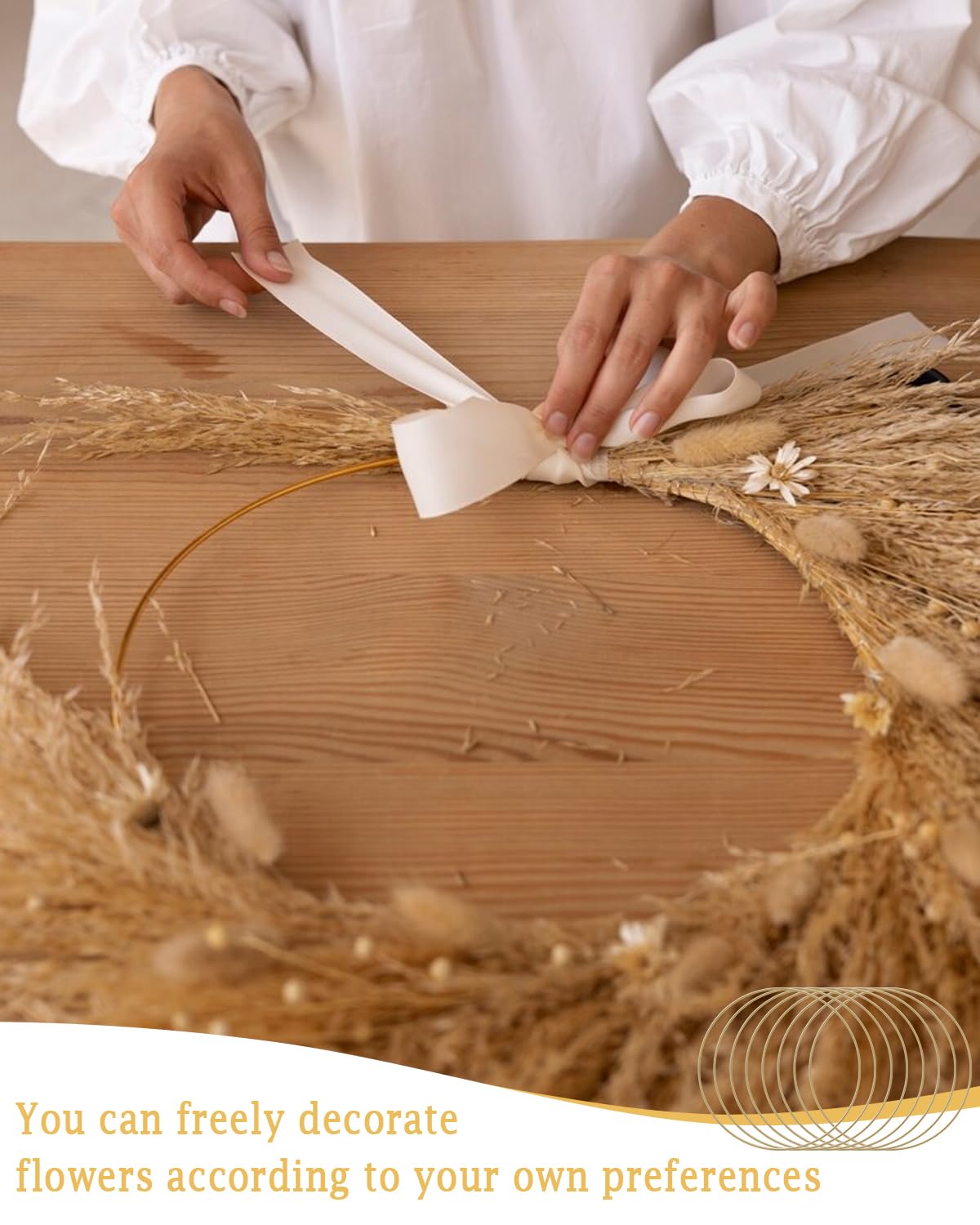 Set 8 Centrotavola Cerchio Floreale Metallo - 30cm, Con Base Legno, Per Matrimoni, Feste E Decorazioni Fai-Da-Te - Foto 8