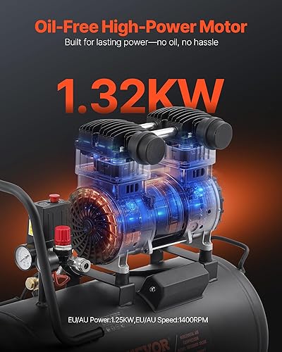 Vista 30 de VEVOR Compresor de aire de 6.3 galones, 2 HP 3.35 CFM@90PSI Compresores de aire con presión máx. 116PSI, tanque de compresor sin aceite