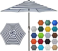 Blissun 7.5 ft Patio Umbrella with Push Button Tilt Crank, UV Protective Outdoor Yard Market Shade, Blue & White