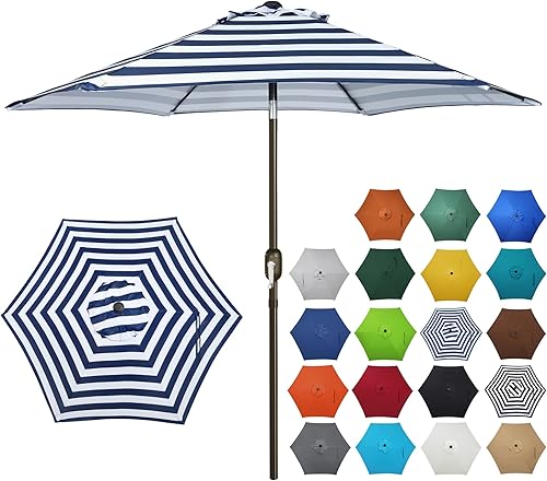 Blissun Sombrilla de patio de 7.5 pies, sombrilla de patio, sombrilla de mercado al aire libre con manivela de inclinación (azul y blanco)