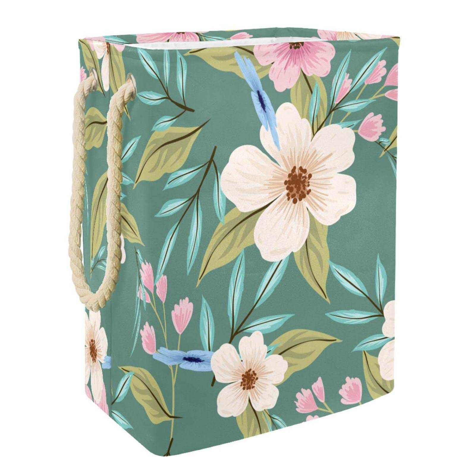 Panier à linge sale fleurs peintes pour ranger le linge de la salle de bain