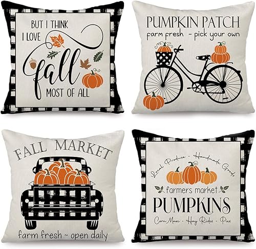 Cirzone Juego de 4 fundas de almohada decorativas de otoño de 18 x 18 pulgadas fundas de almohada decorativas de otoño para otoño y exteriores