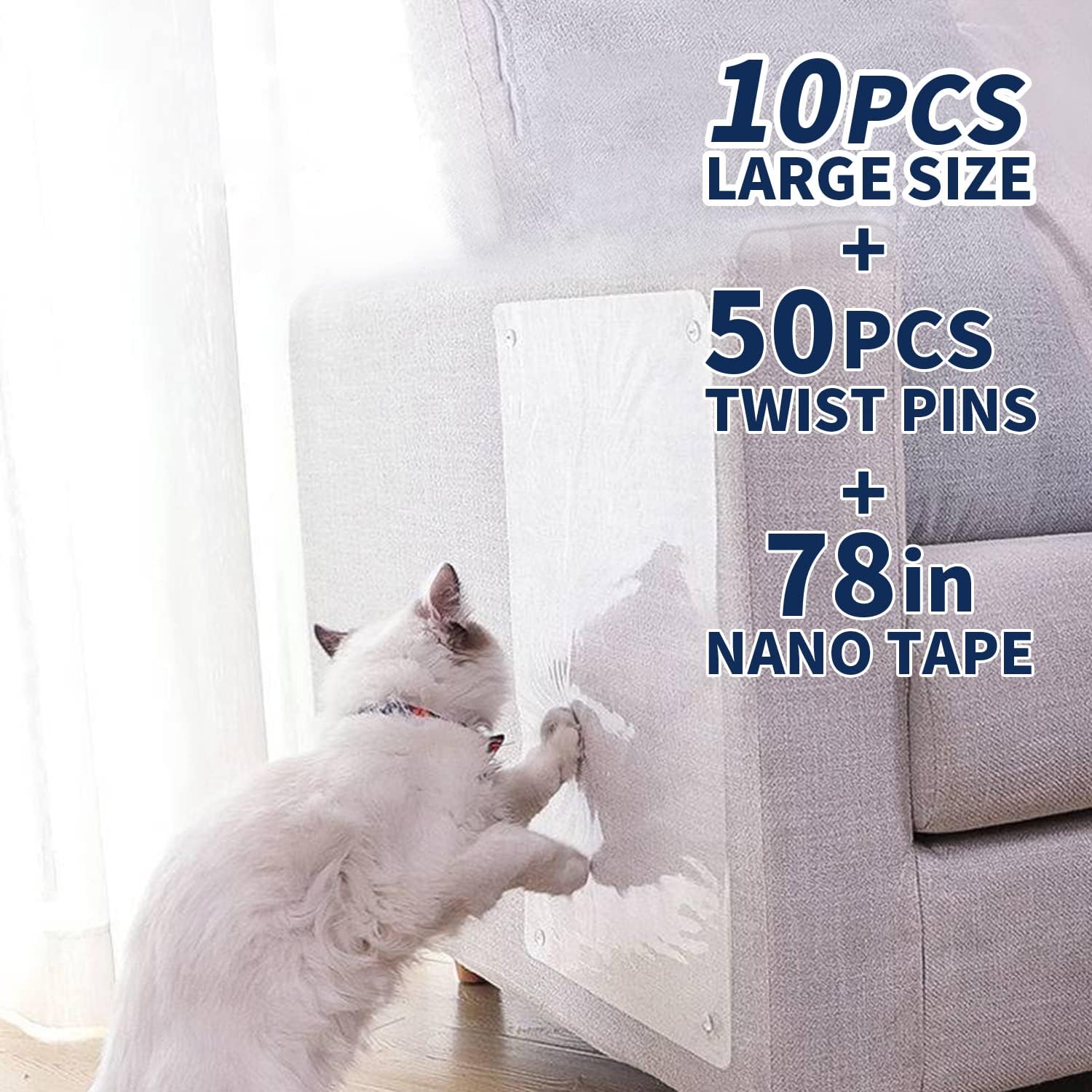 Cat Scratch Furniture Protector - 10 Pack Anti Cat Scratch Furniture Protectors from Cats Self Adhesive - Clear Couch Protectors for…